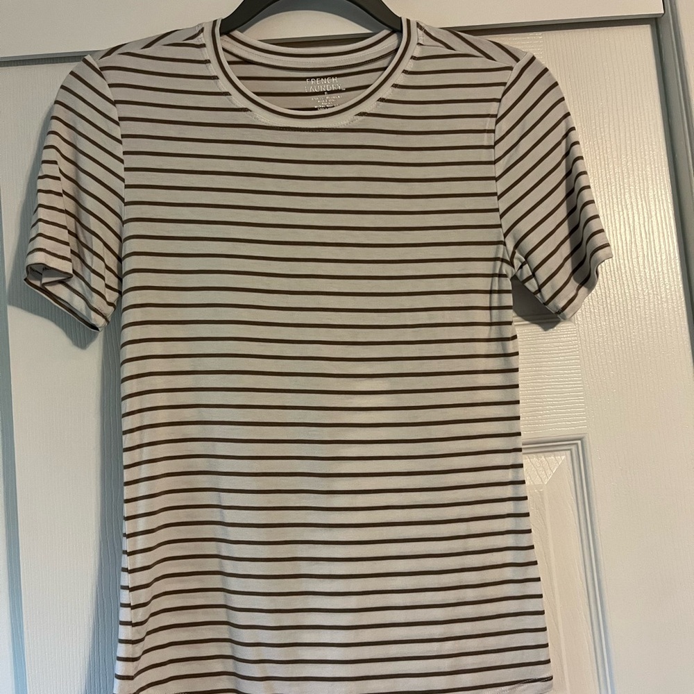 French Laundry Tan and White Striped Tee size small
